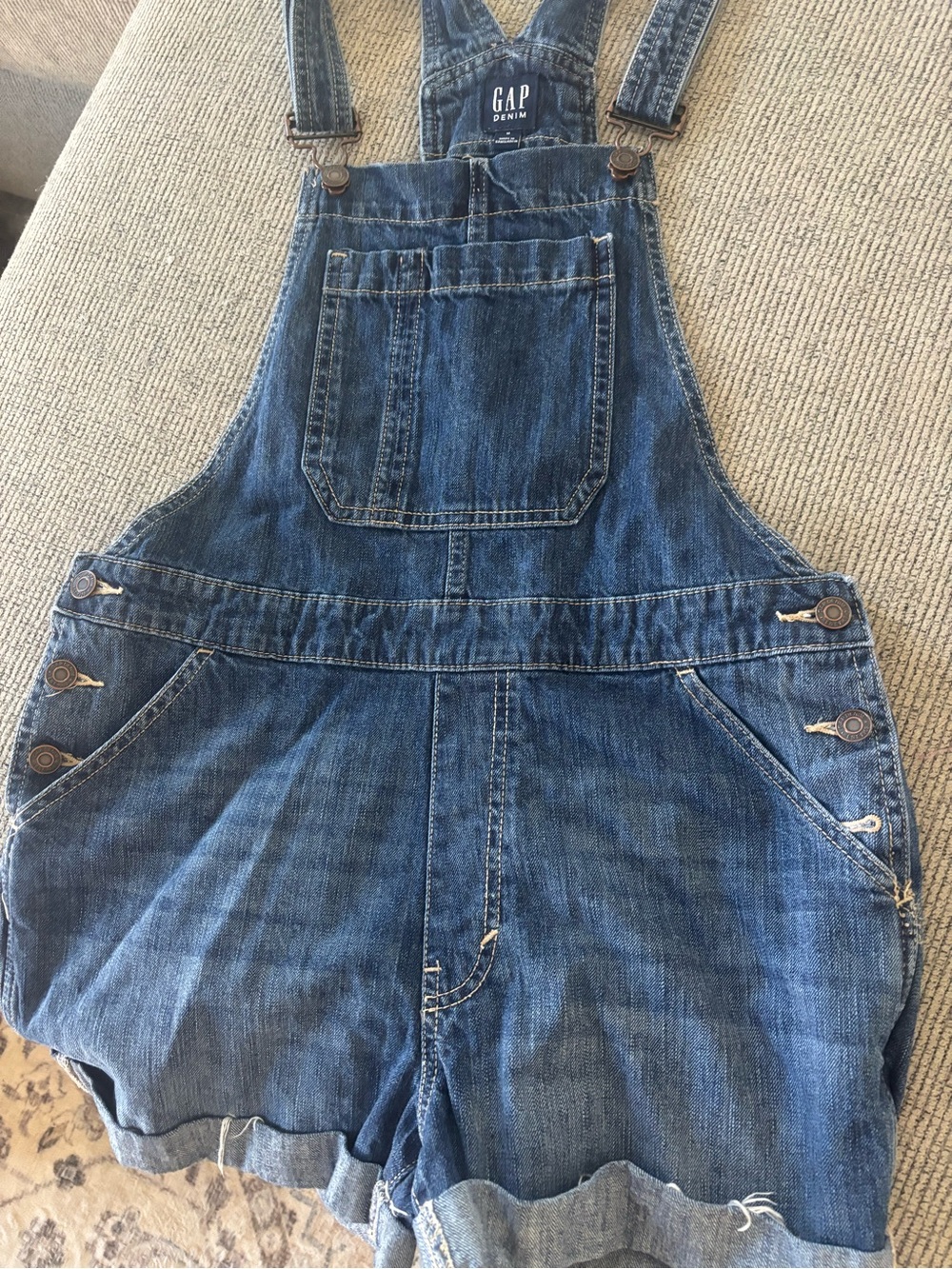 GAP Denim Short Overalls in Medium Blue Wash